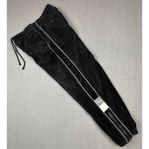 VTG Koman‎ Velour Jogger Pants M Black Baggy Y2K Heavyweight Zip Ankles Pockets